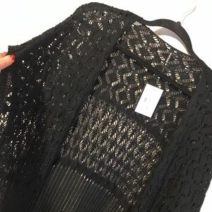 Black short sleeve cardigan cover up with fringe